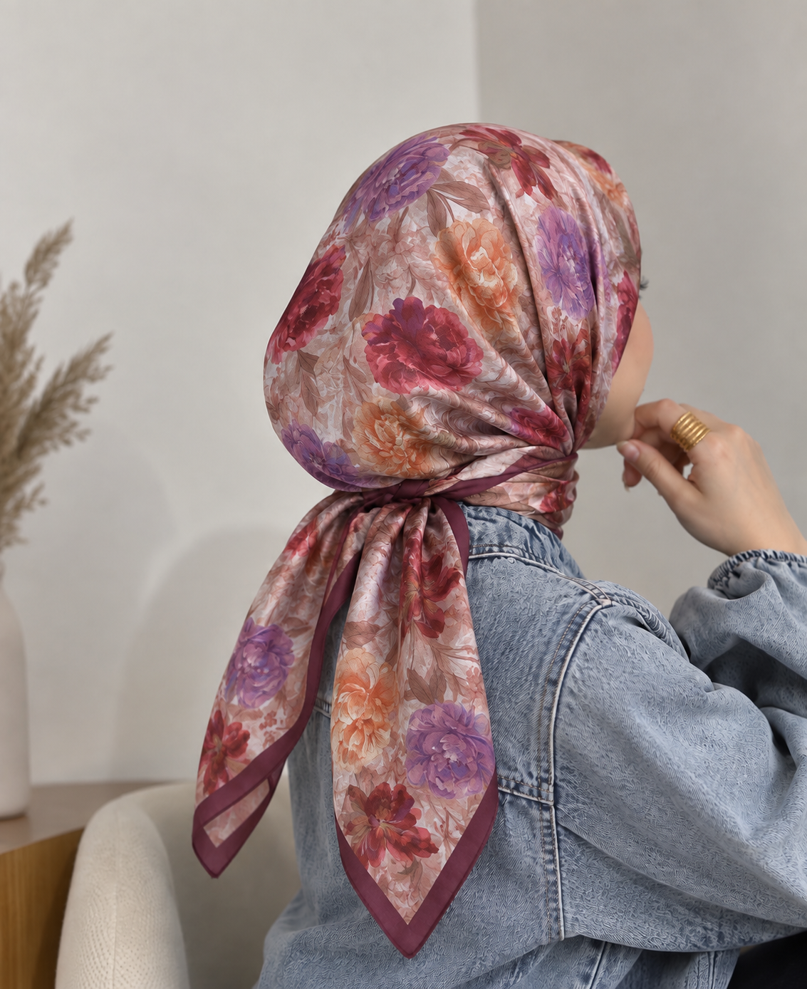 Desenli organic eşarp