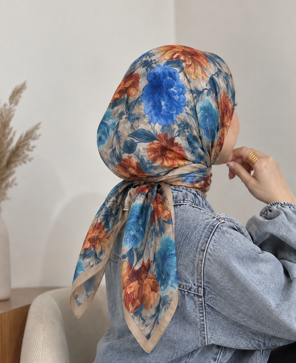 Desenli organic eşarp