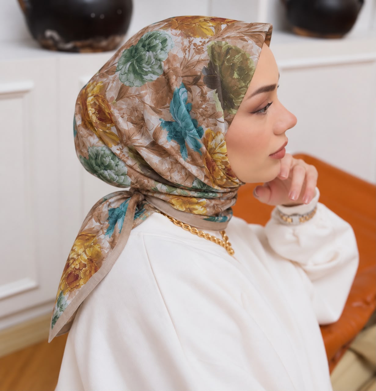 Desenli organic eşarp