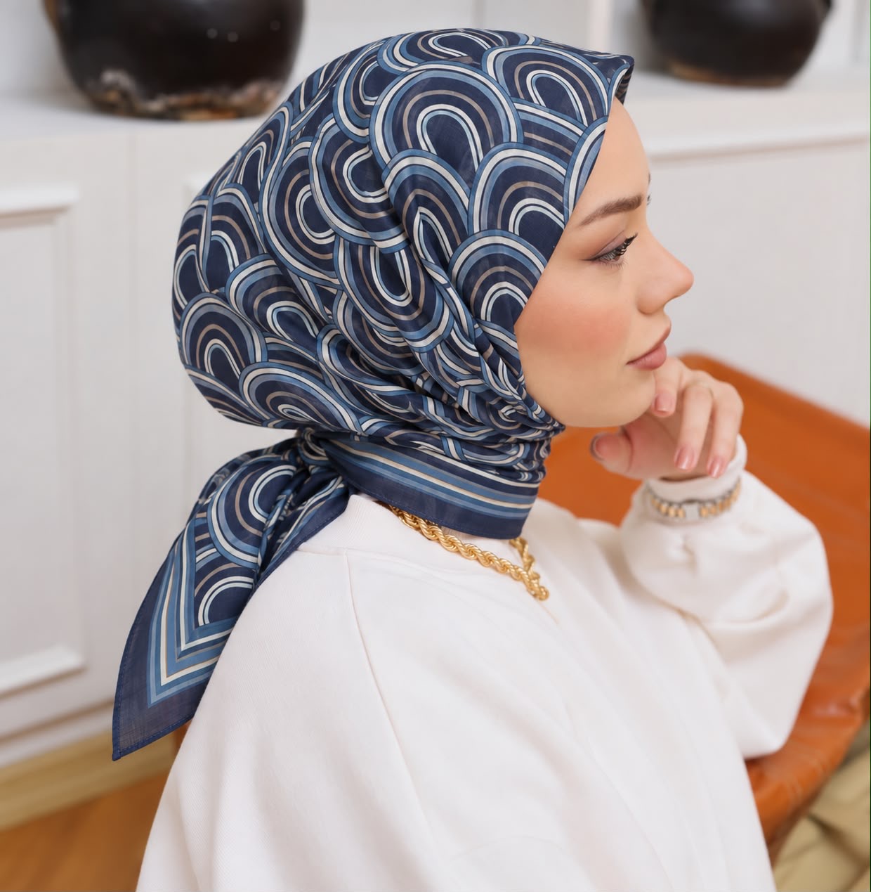 Desenli organic eşarp