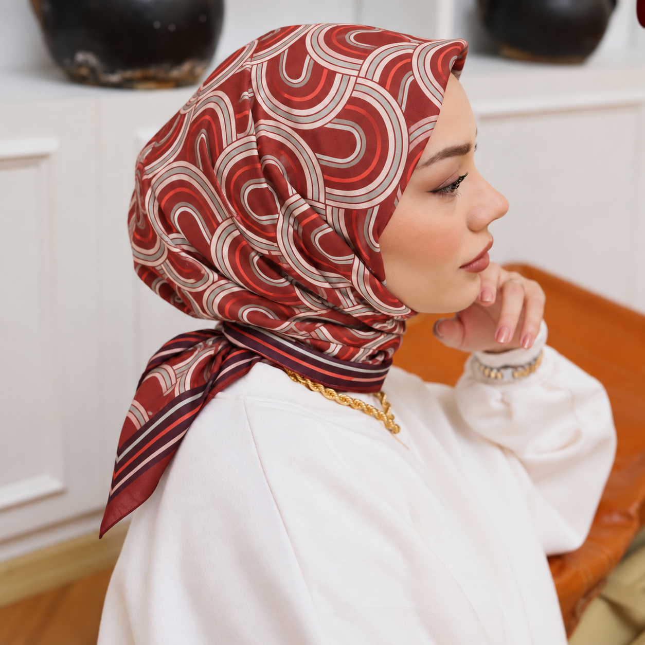 Desenli organic eşarp